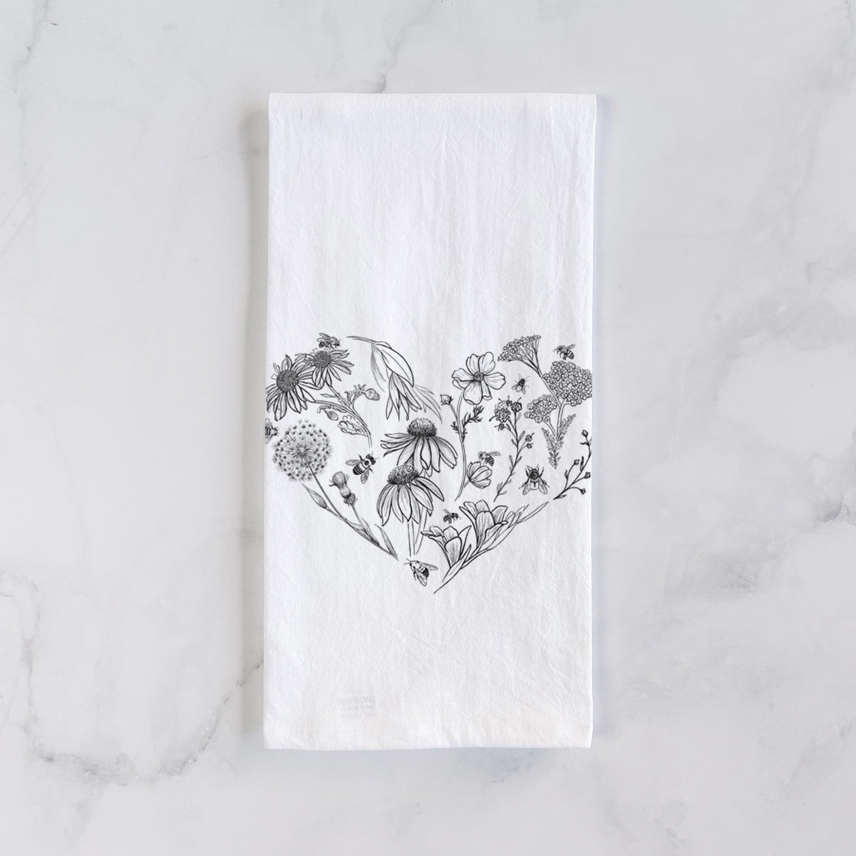 Heart Full of Blooms and Bees Tea Towel