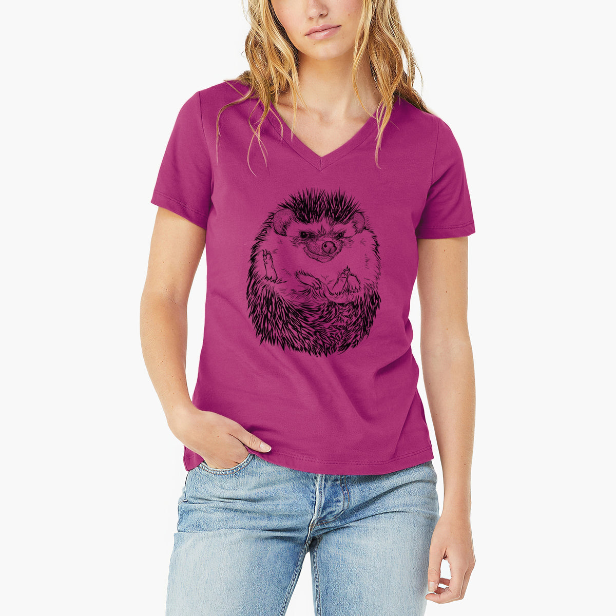 African Pygmy Hedgehog - Atelerix albiventris - Women's Lightweight Relaxed Fit 100% Cotton V-neck