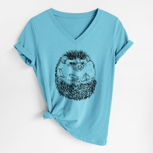 African Pygmy Hedgehog - Atelerix albiventris - Women's Lightweight Relaxed Fit 100% Cotton V-neck
