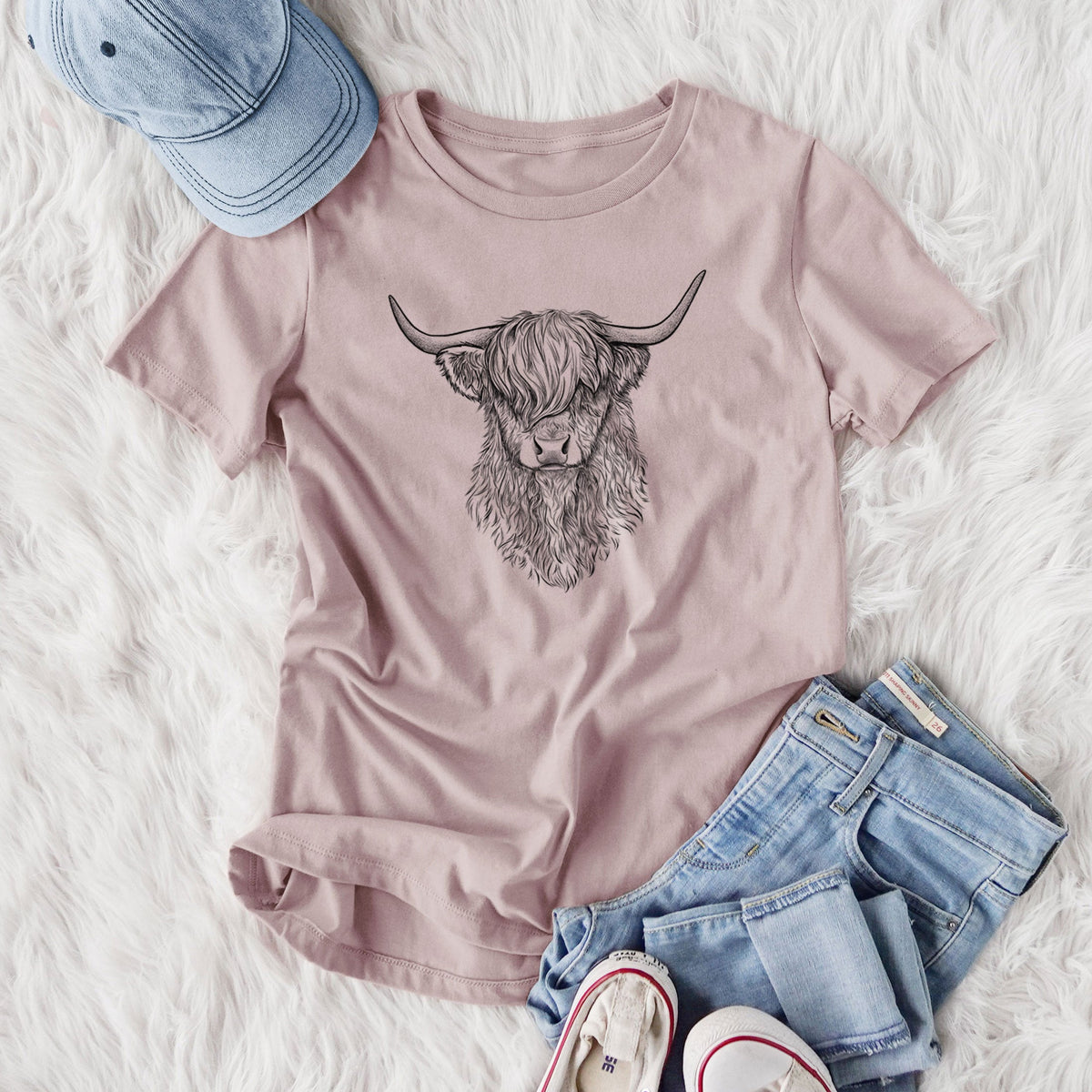 Scottish Highland Cow - Bos taurus taurus - Women's Lightweight Relaxed Fit 100% Cotton Crewneck