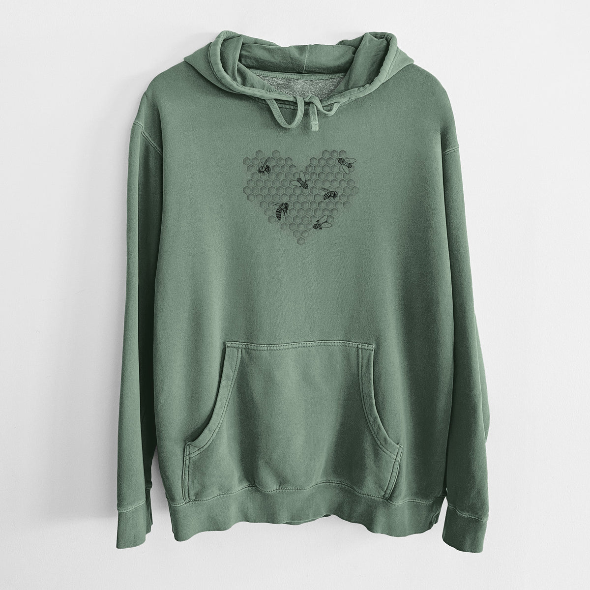 Honeycomb Heart with Bees - Unisex Pigment Dyed Hoodie