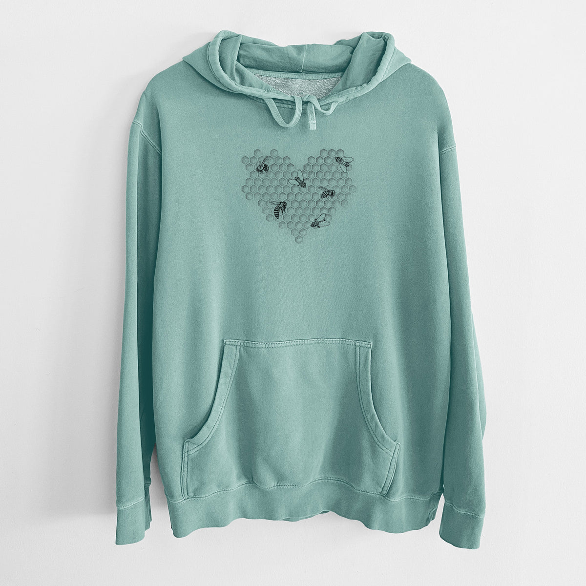 Honeycomb Heart with Bees - Unisex Pigment Dyed Hoodie