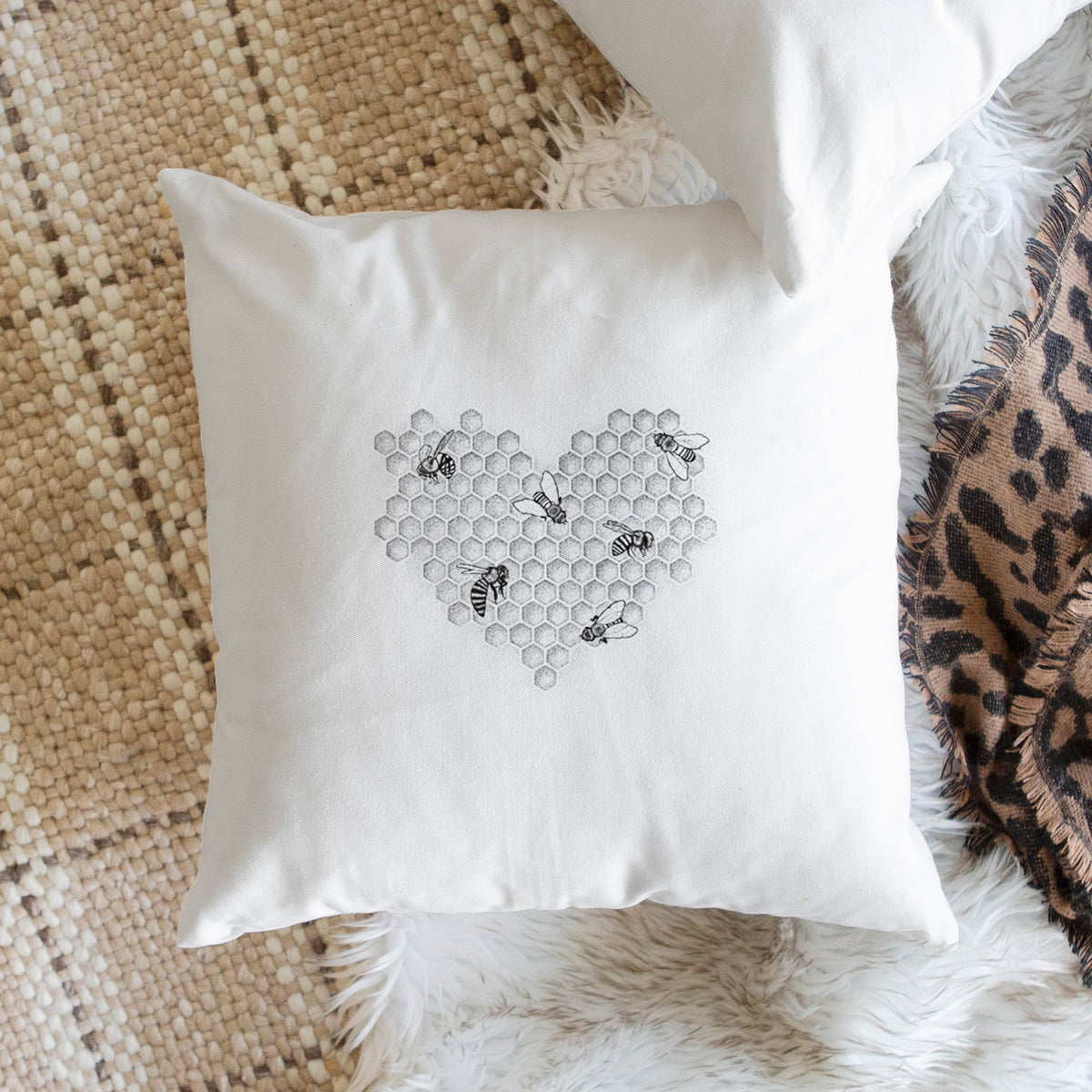 Honeycomb Heart with Bees - Throw Pillow Cover