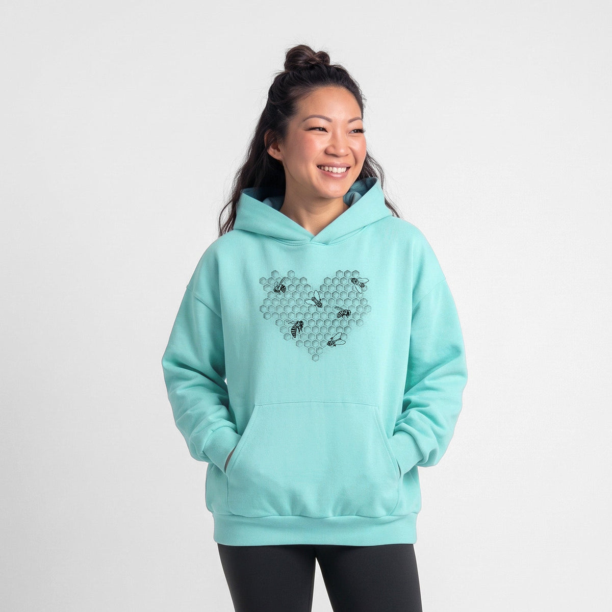 Honeycomb Heart with Bees  - Statement Midweight Hoodie