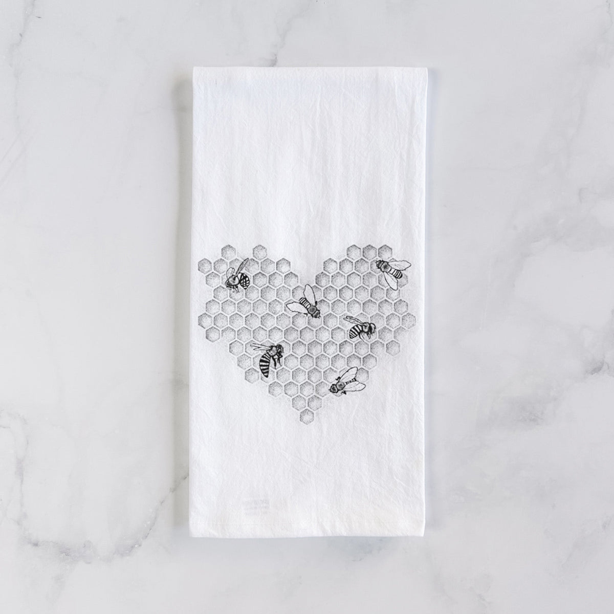Honeycomb Heart with Bees Tea Towel