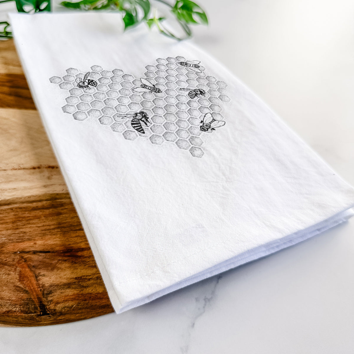 Honeycomb Heart with Bees Tea Towel