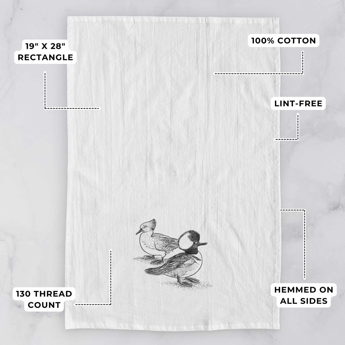 Hooded Mergansers - Lophodytes cucullatus Tea Towel