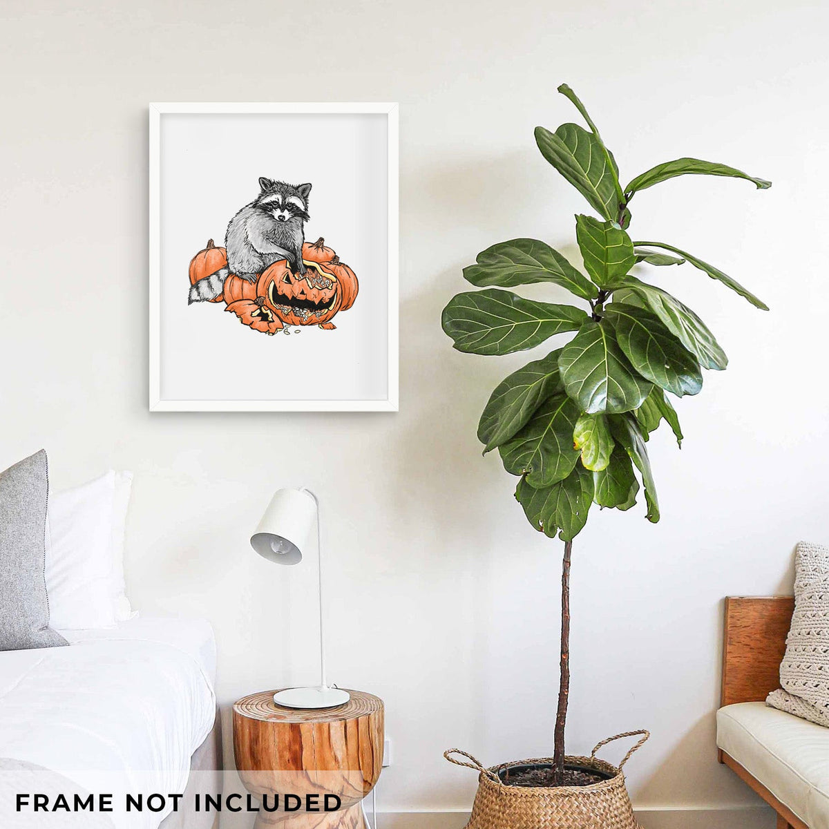 The Raccoon and the Jack-o'-Lantern - Fine Art Print