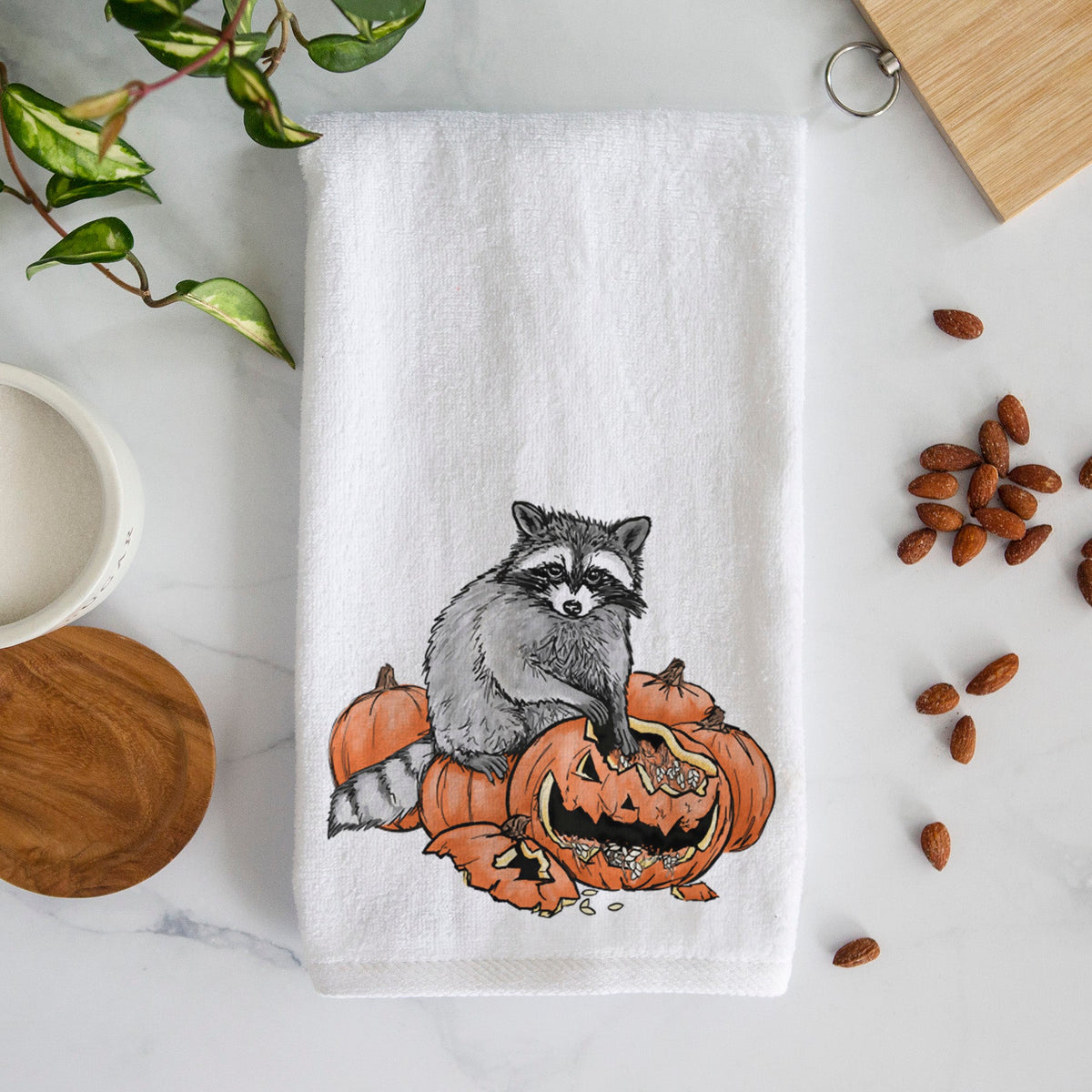 The Raccoon and the Jack-o'-Lantern - Premium Hand Towel
