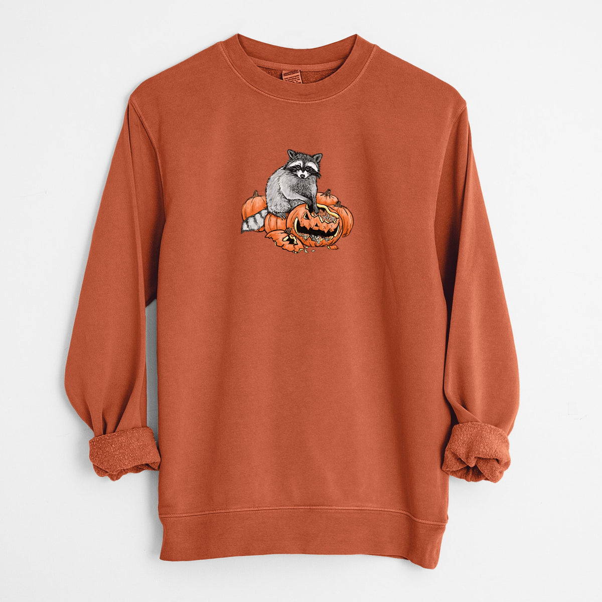 The Raccoon and the Jack-o'-Lantern - Unisex Pigment Dyed Crew Sweatshirt
