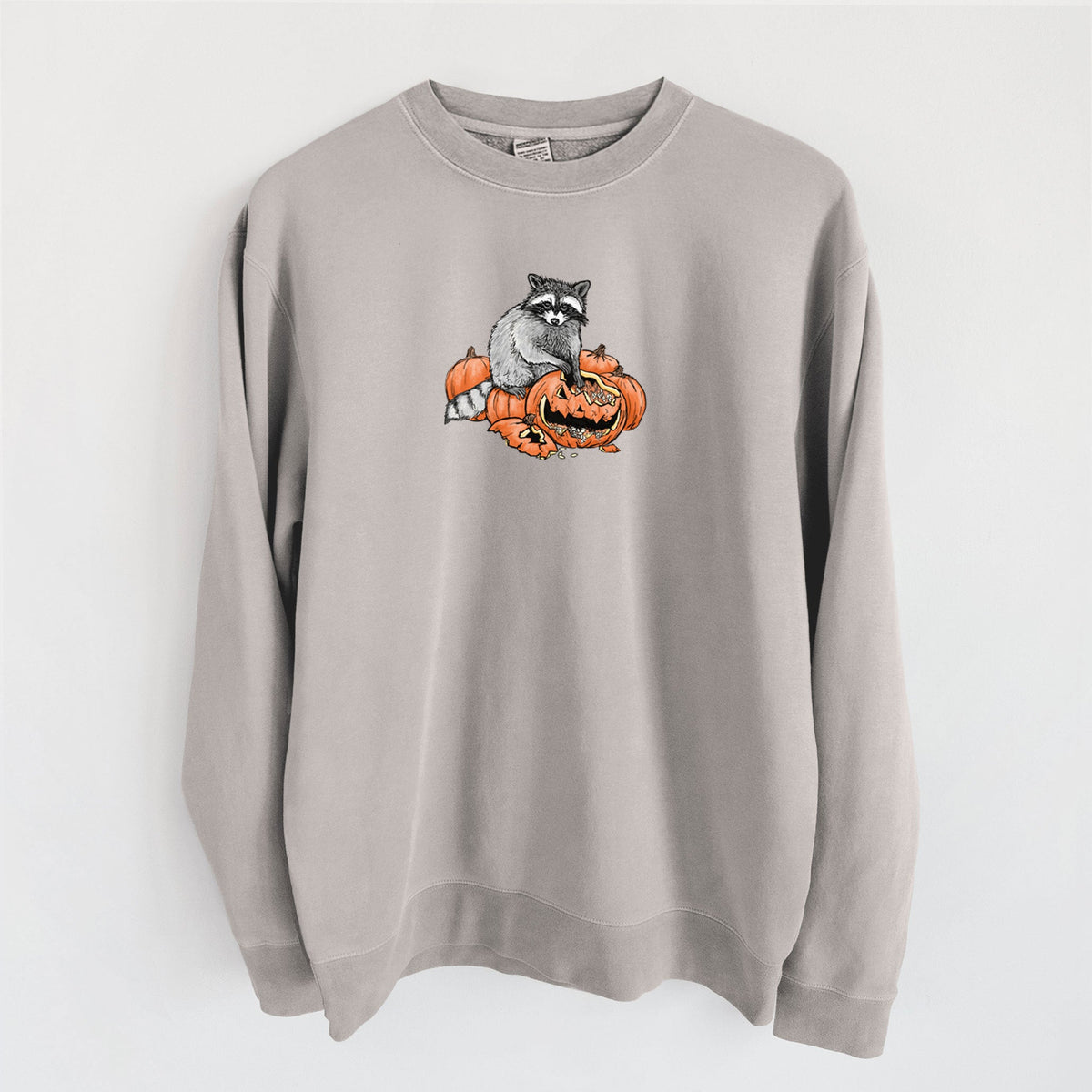 The Raccoon and the Jack-o'-Lantern - Unisex Pigment Dyed Crew Sweatshirt