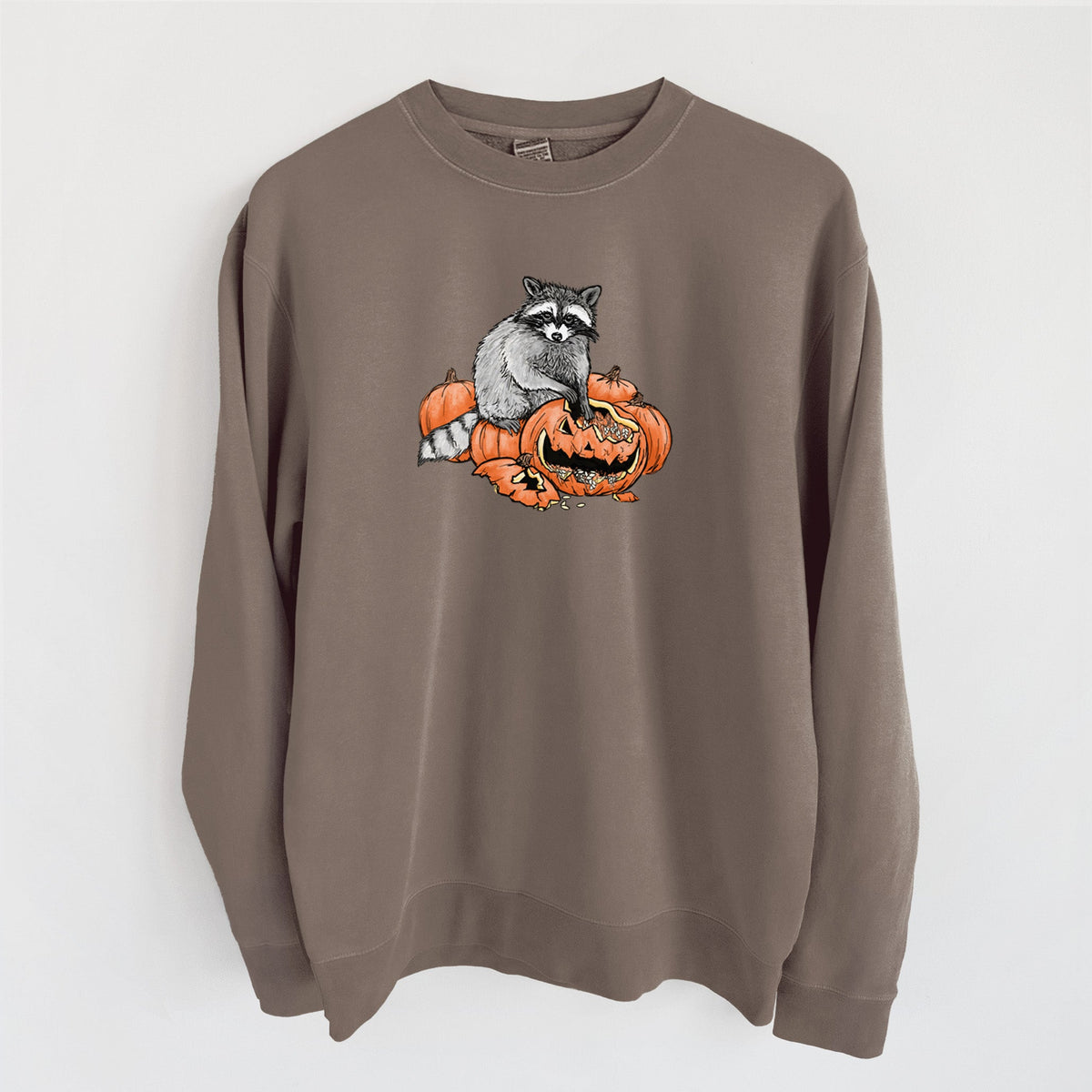 The Raccoon and the Jack-o'-Lantern - Unisex Pigment Dyed Crew Sweatshirt