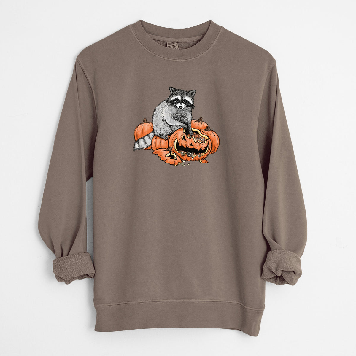 The Raccoon and the Jack-o'-Lantern - Unisex Pigment Dyed Crew Sweatshirt