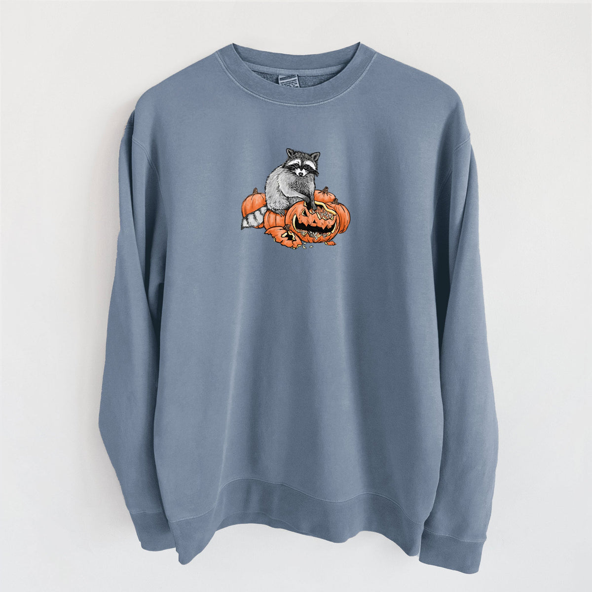 The Raccoon and the Jack-o'-Lantern - Unisex Pigment Dyed Crew Sweatshirt