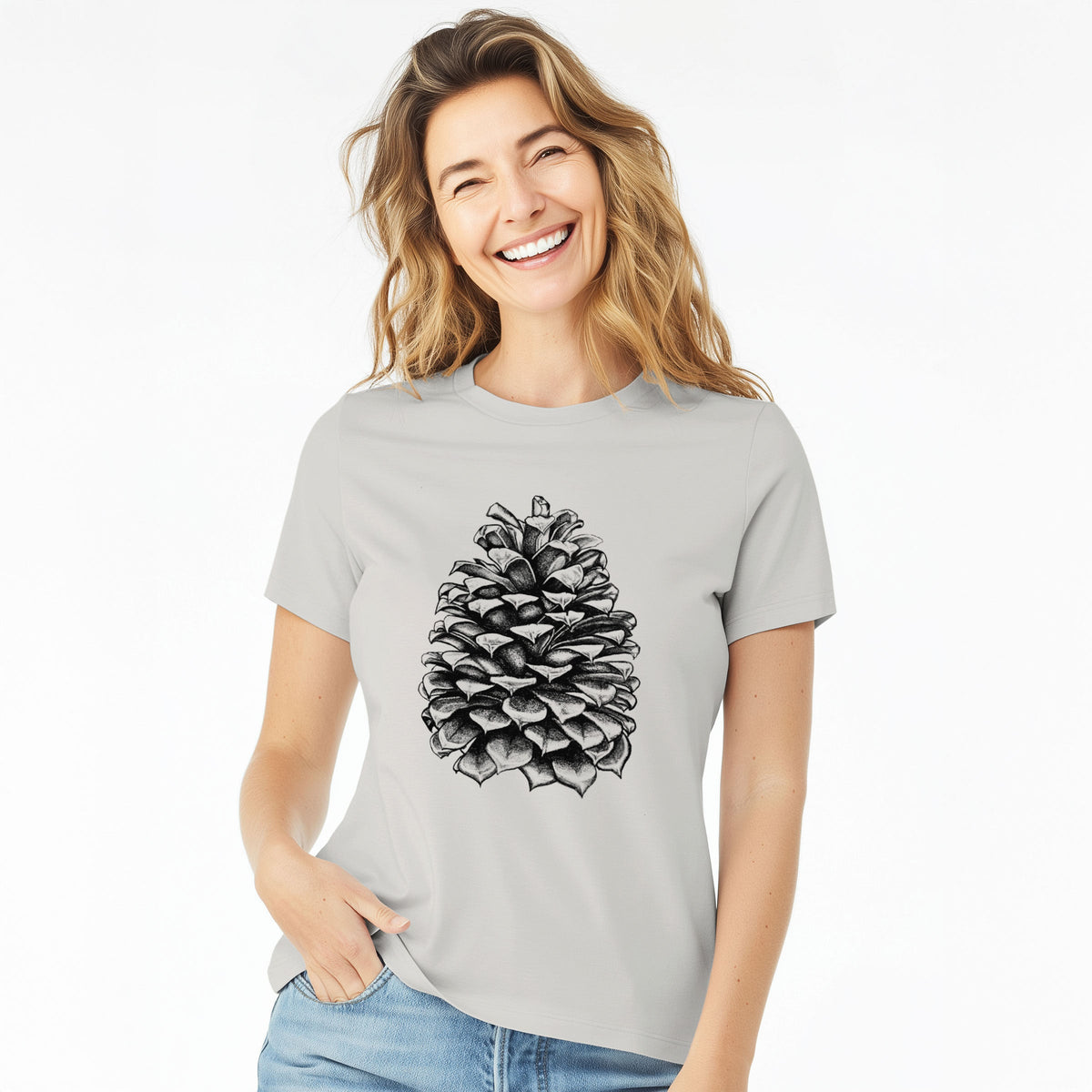 Pinus Jeffreyi - Jeffrey Pine Cone - Women's Lightweight Relaxed Fit 100% Cotton Crewneck