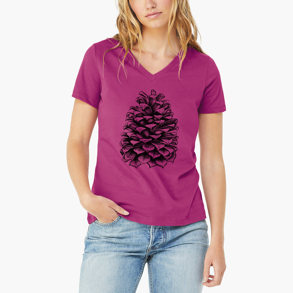 Pinus Jeffreyi - Jeffrey Pine Cone - Women's Lightweight Relaxed Fit 100% Cotton V-neck