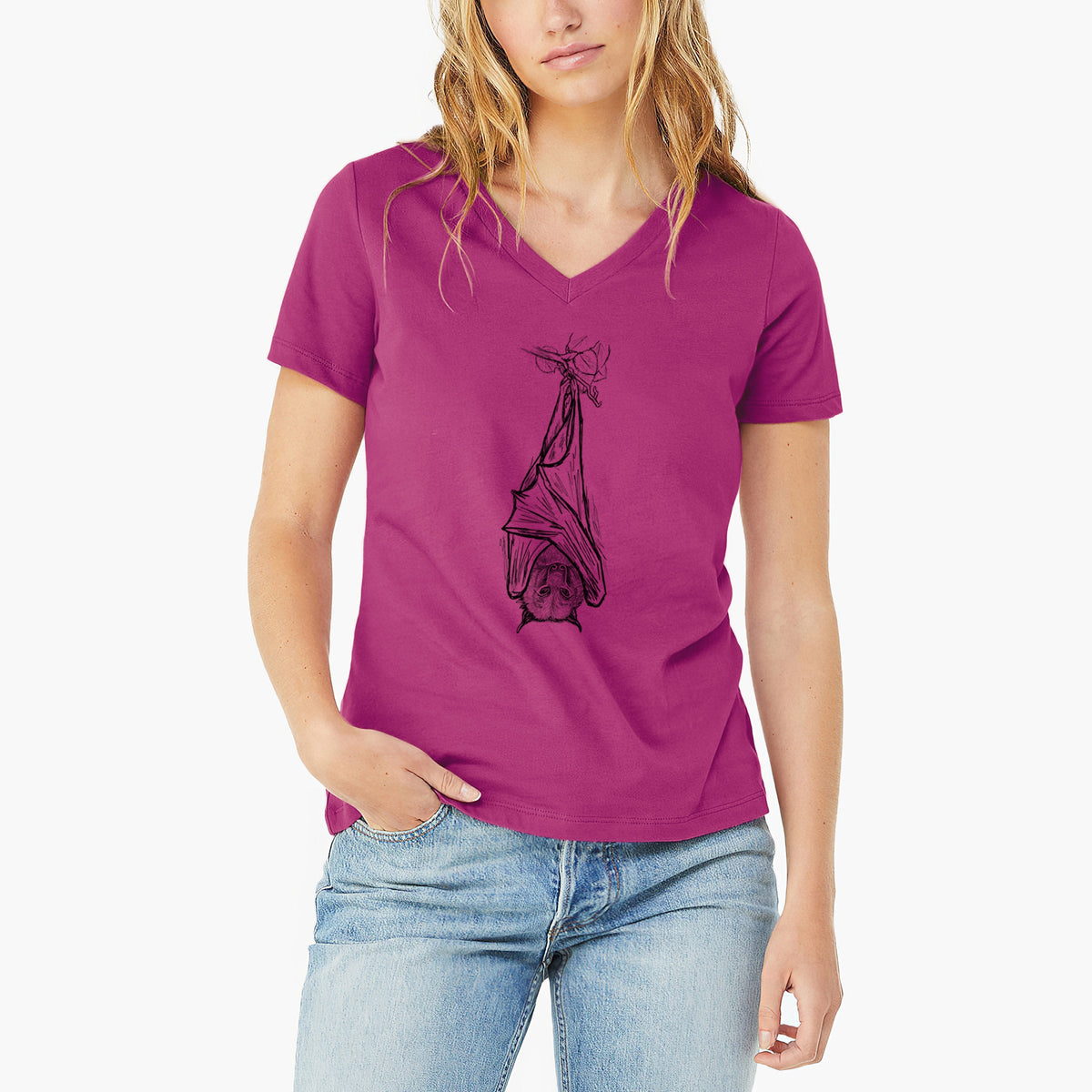 Pteropus vampyrus - Large Flying Fox - Women's Lightweight Relaxed Fit 100% Cotton V-neck