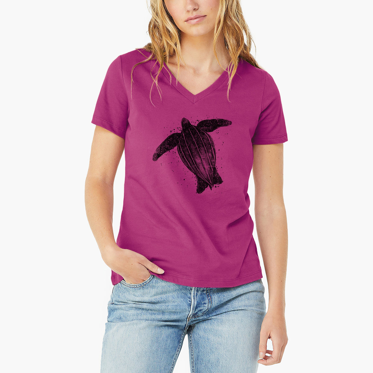 Leatherback - Dermochelys coriacea - Women's Lightweight Relaxed Fit 100% Cotton V-neck