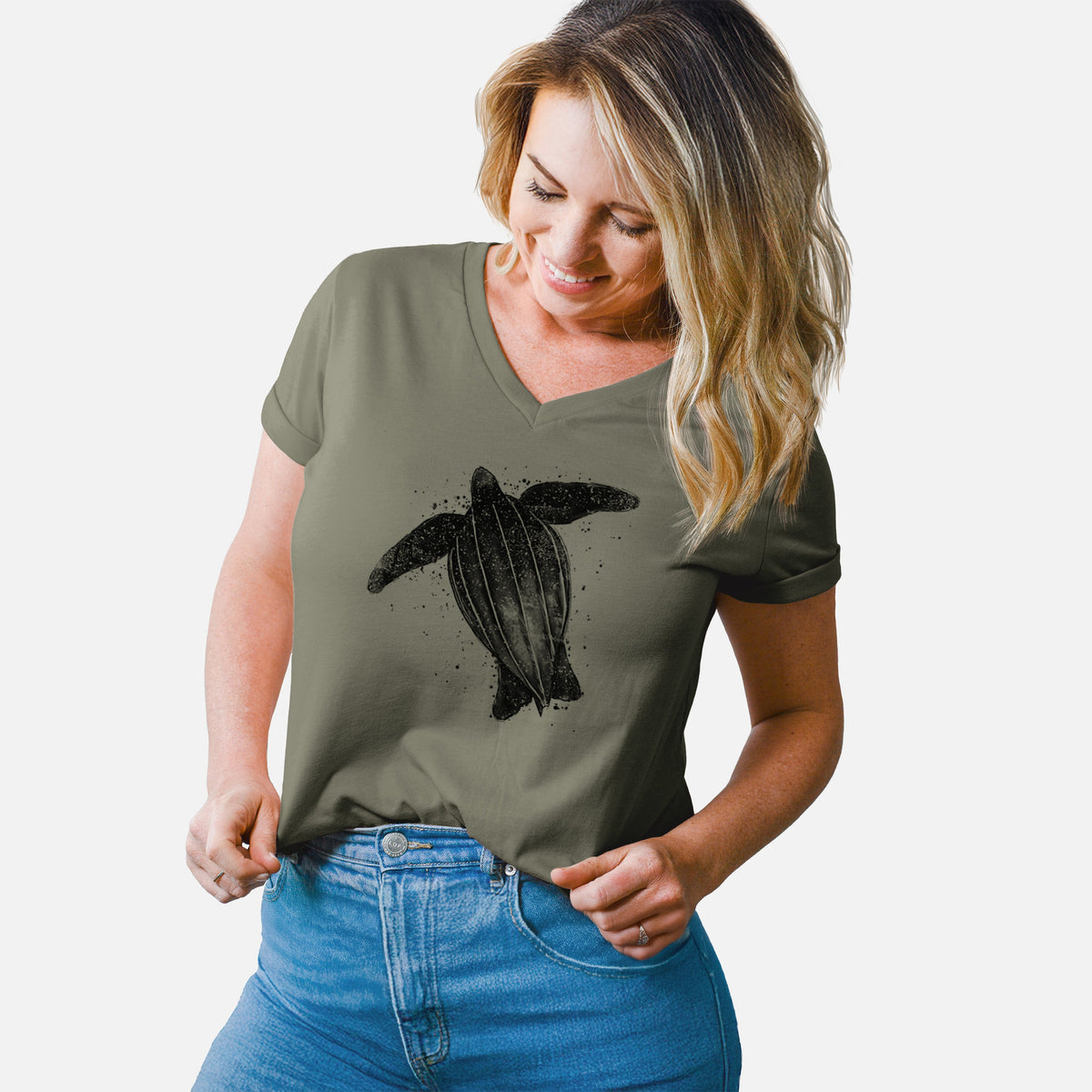 Leatherback - Dermochelys coriacea - Women's Lightweight Relaxed Fit 100% Cotton V-neck