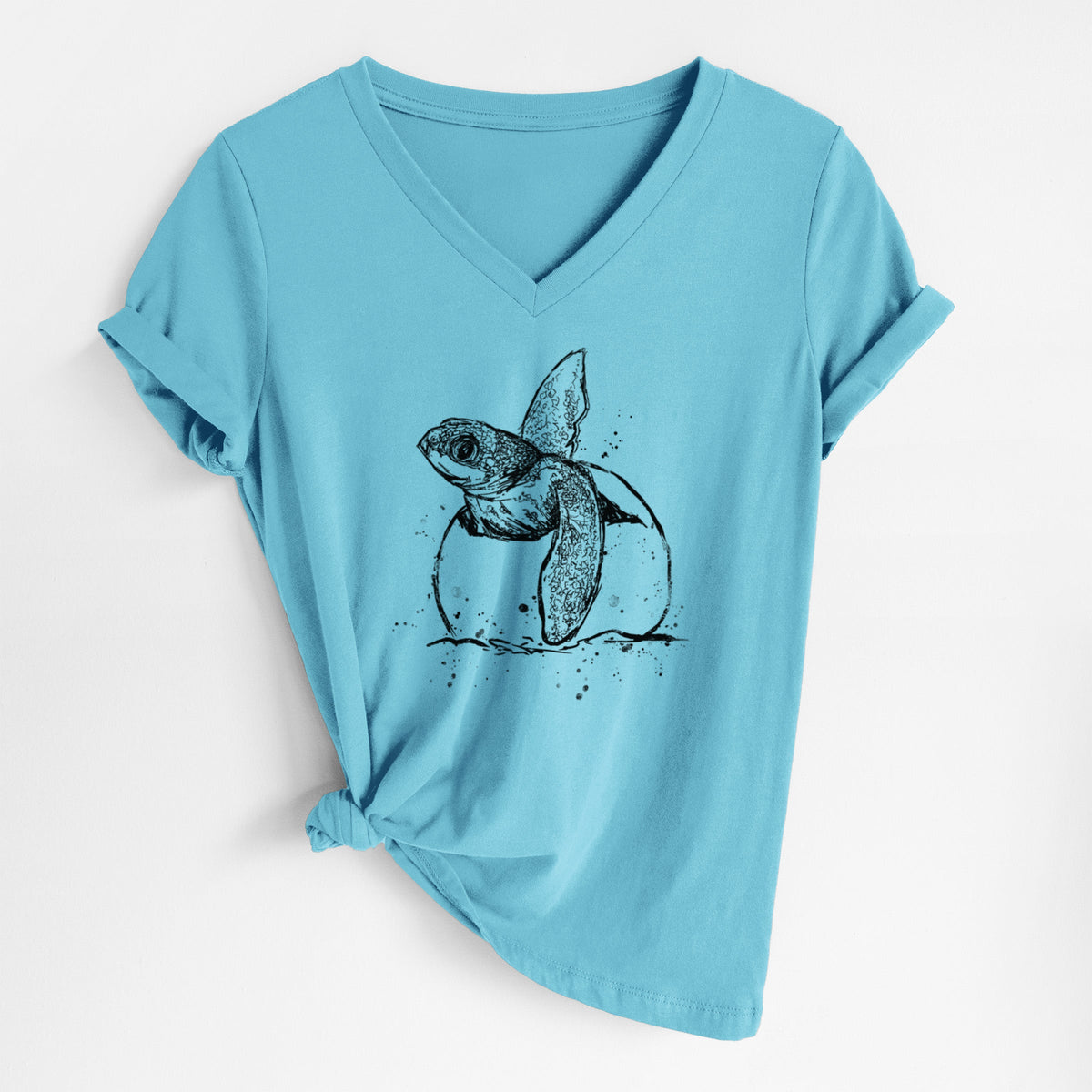 Leatherback Turtle Hatching - Women's Lightweight Relaxed Fit 100% Cotton V-neck