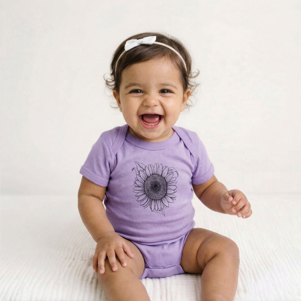 Lemon Queen Sunflower - Helianthus Annuus - Baby Fine Jersey Bodysuit
