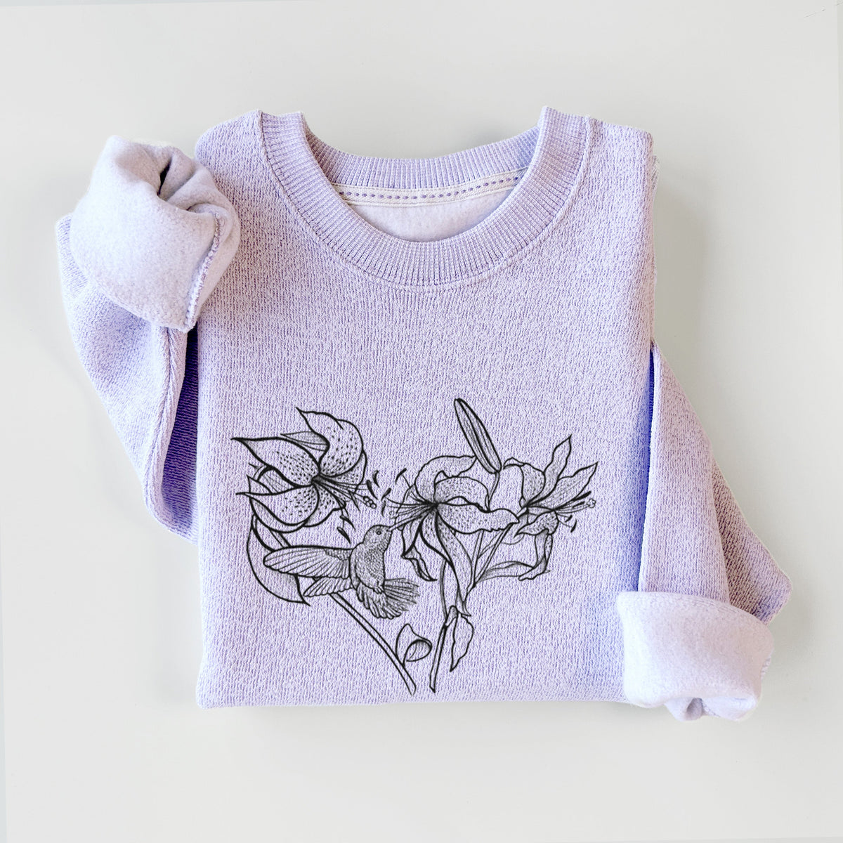 Hummingbird with Lillies Heart - Knit Sweatshirt