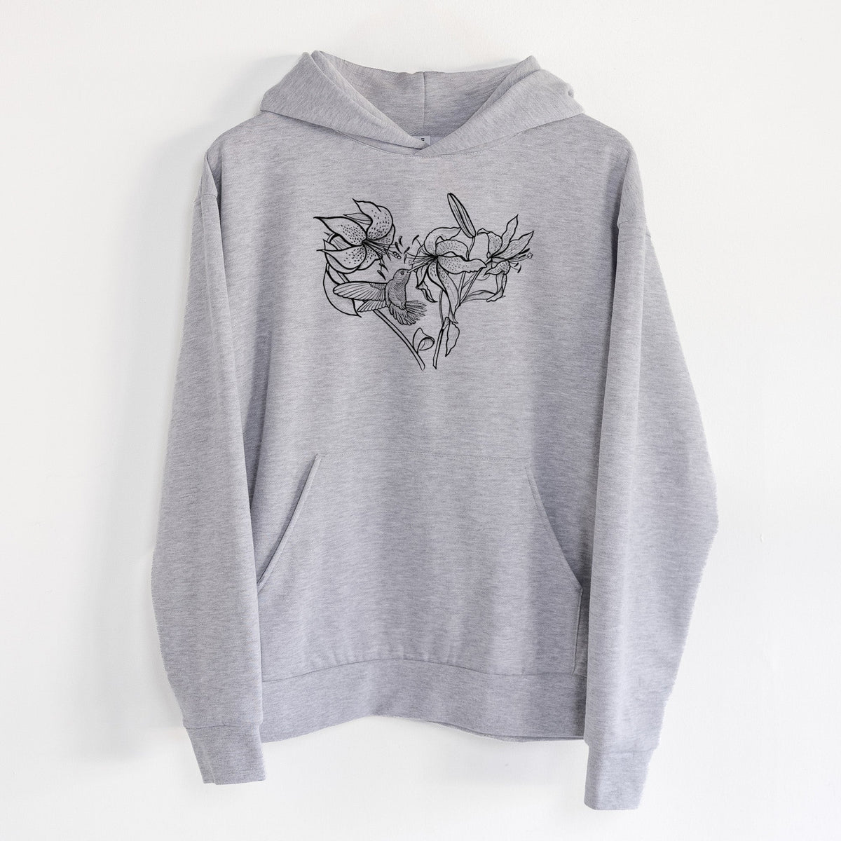 Hummingbird with Lillies Heart  - Statement Midweight Hoodie