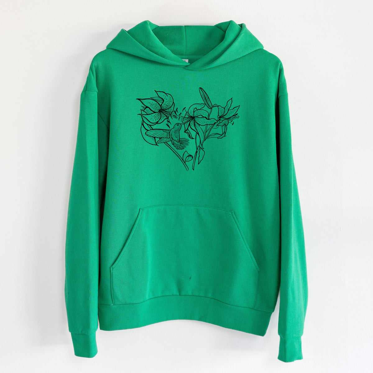 Hummingbird with Lillies Heart  - Statement Midweight Hoodie