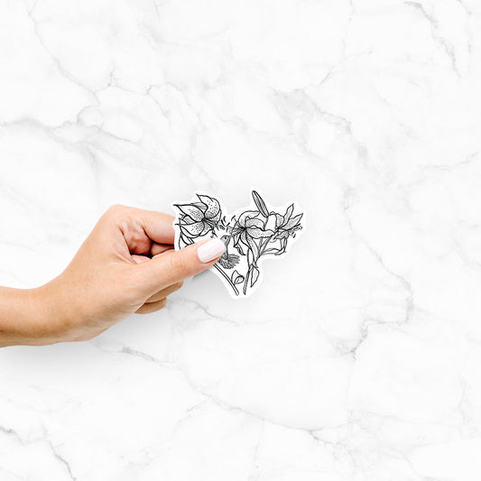 Hummingbird with Lillies Heart - Decal Sticker