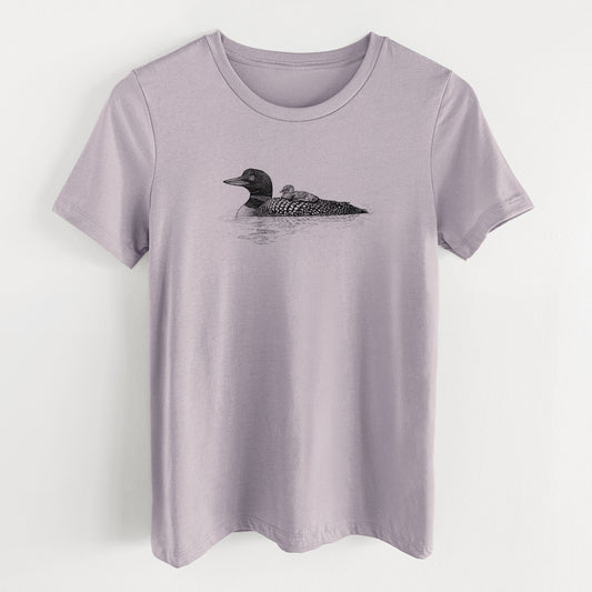 Common Loon with Chick - Gavia immer - Women's Lightweight Relaxed Fit 100% Cotton Crewneck
