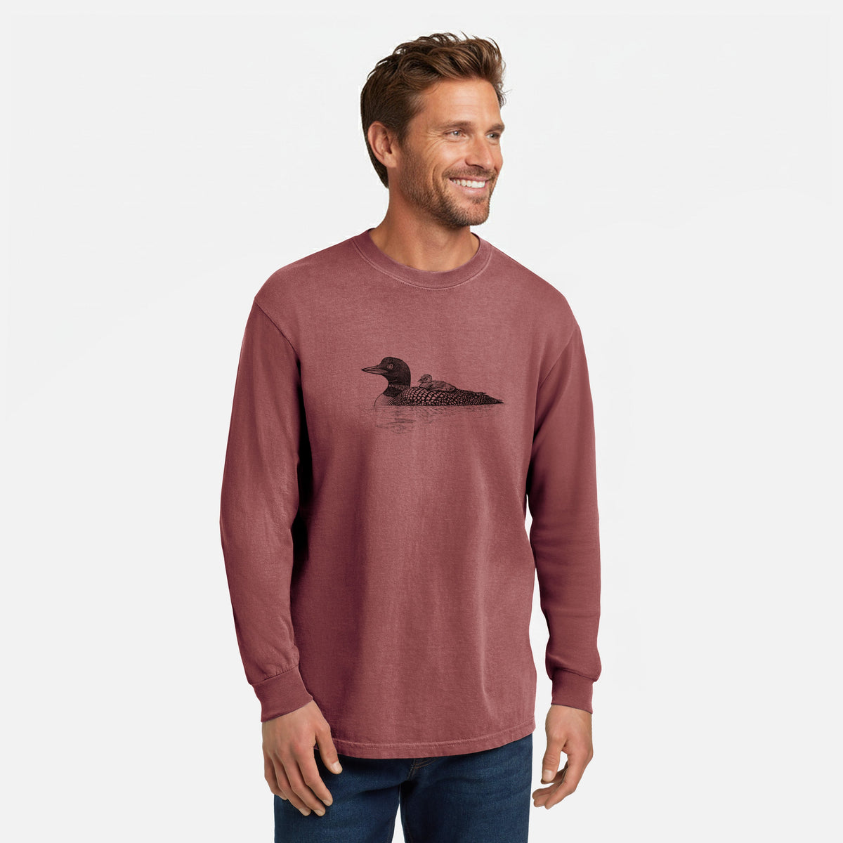 Common Loon with Chick - Gavia immer - Unisex Comfort Colors 100% Cotton Long Sleeve