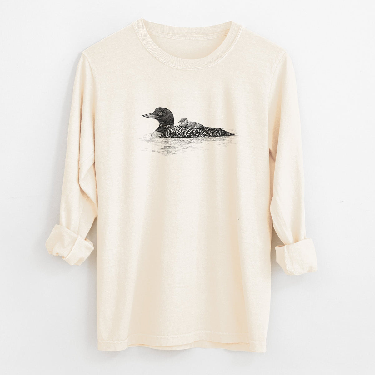 Common Loon with Chick - Gavia immer - Unisex Comfort Colors 100% Cotton Long Sleeve