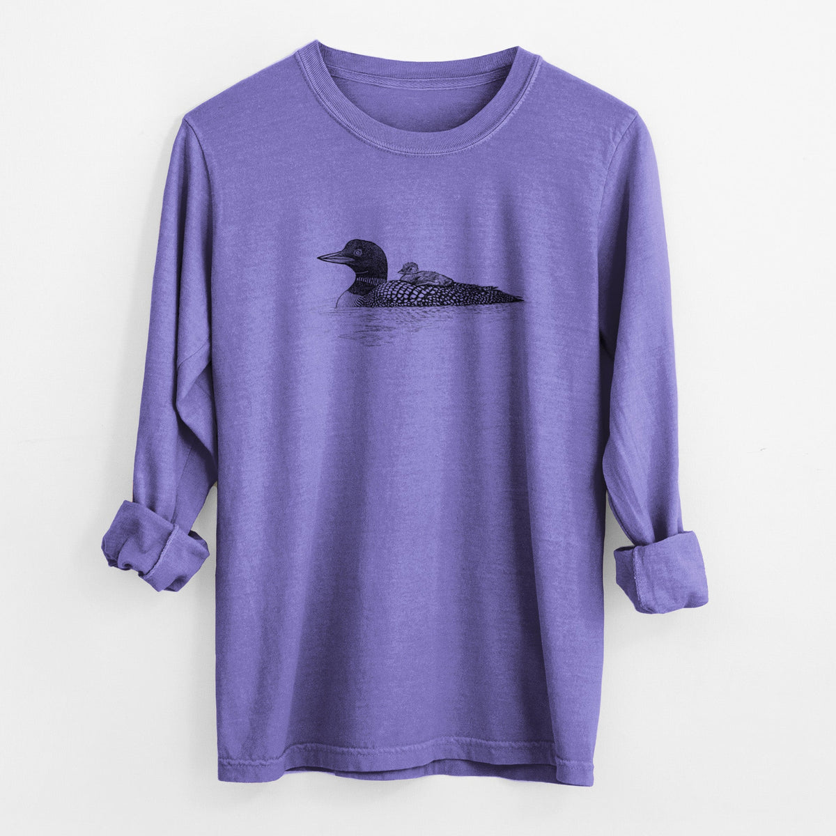 Common Loon with Chick - Gavia immer - Unisex Comfort Colors 100% Cotton Long Sleeve