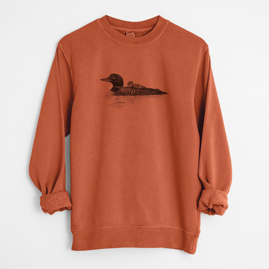 Common Loon with Chick - Gavia immer - Unisex Pigment Dyed Crew Sweatshirt