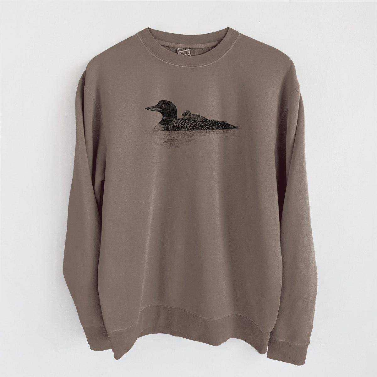 Common Loon with Chick - Gavia immer - Unisex Pigment Dyed Crew Sweatshirt
