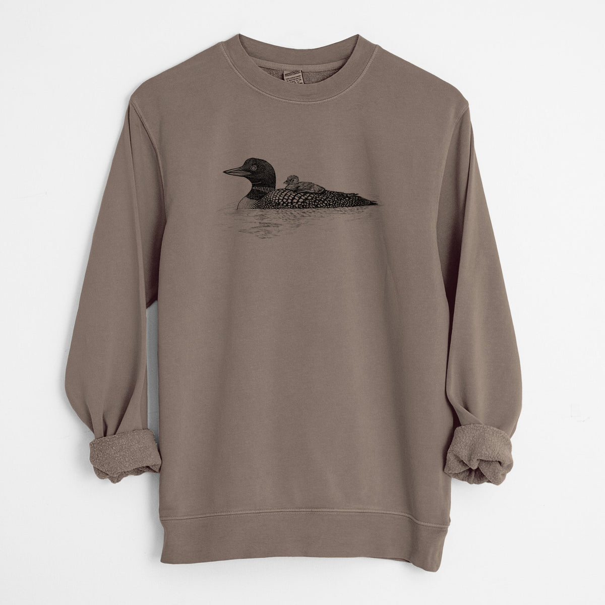Common Loon with Chick - Gavia immer - Unisex Pigment Dyed Crew Sweatshirt