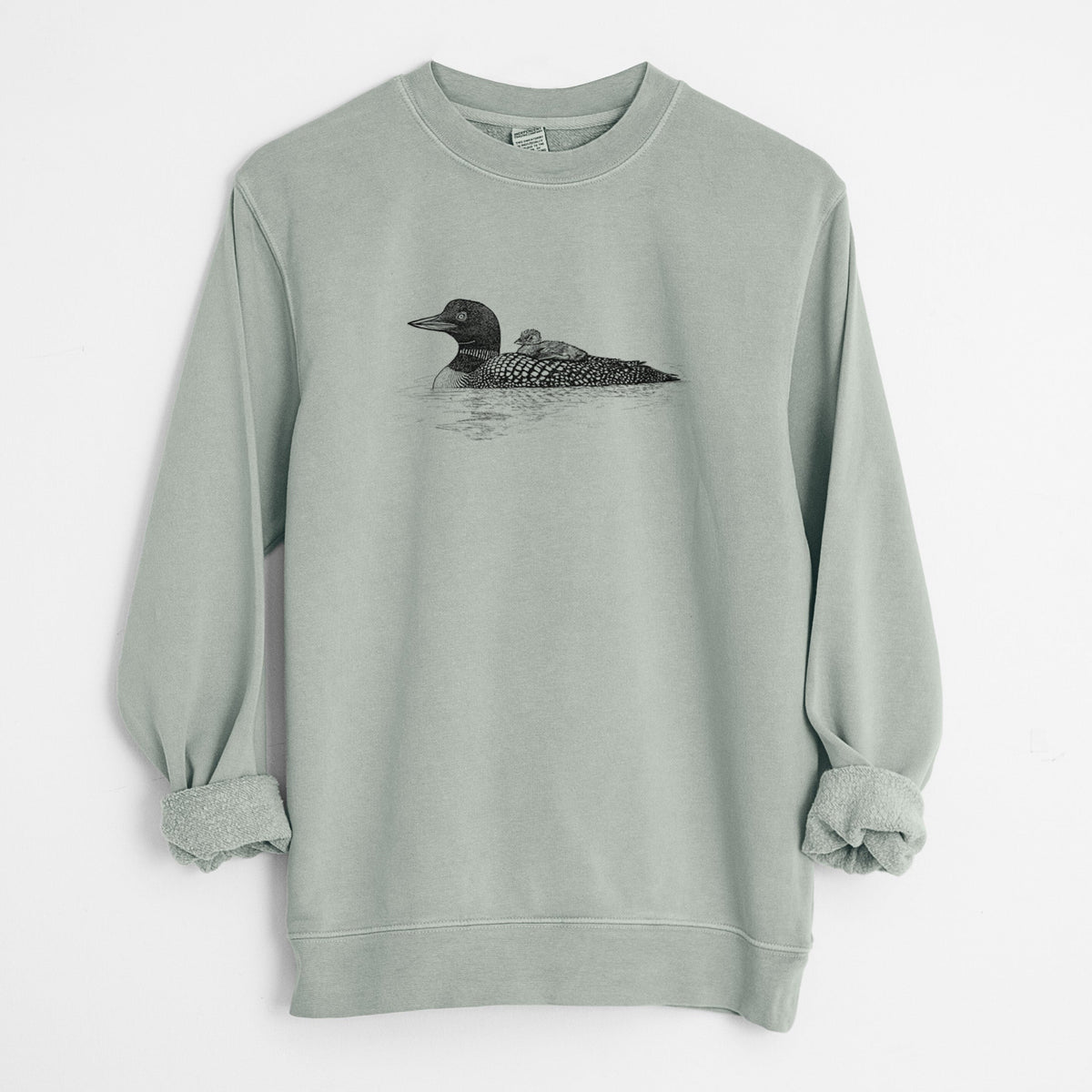 Common Loon with Chick - Gavia immer - Unisex Pigment Dyed Crew Sweatshirt