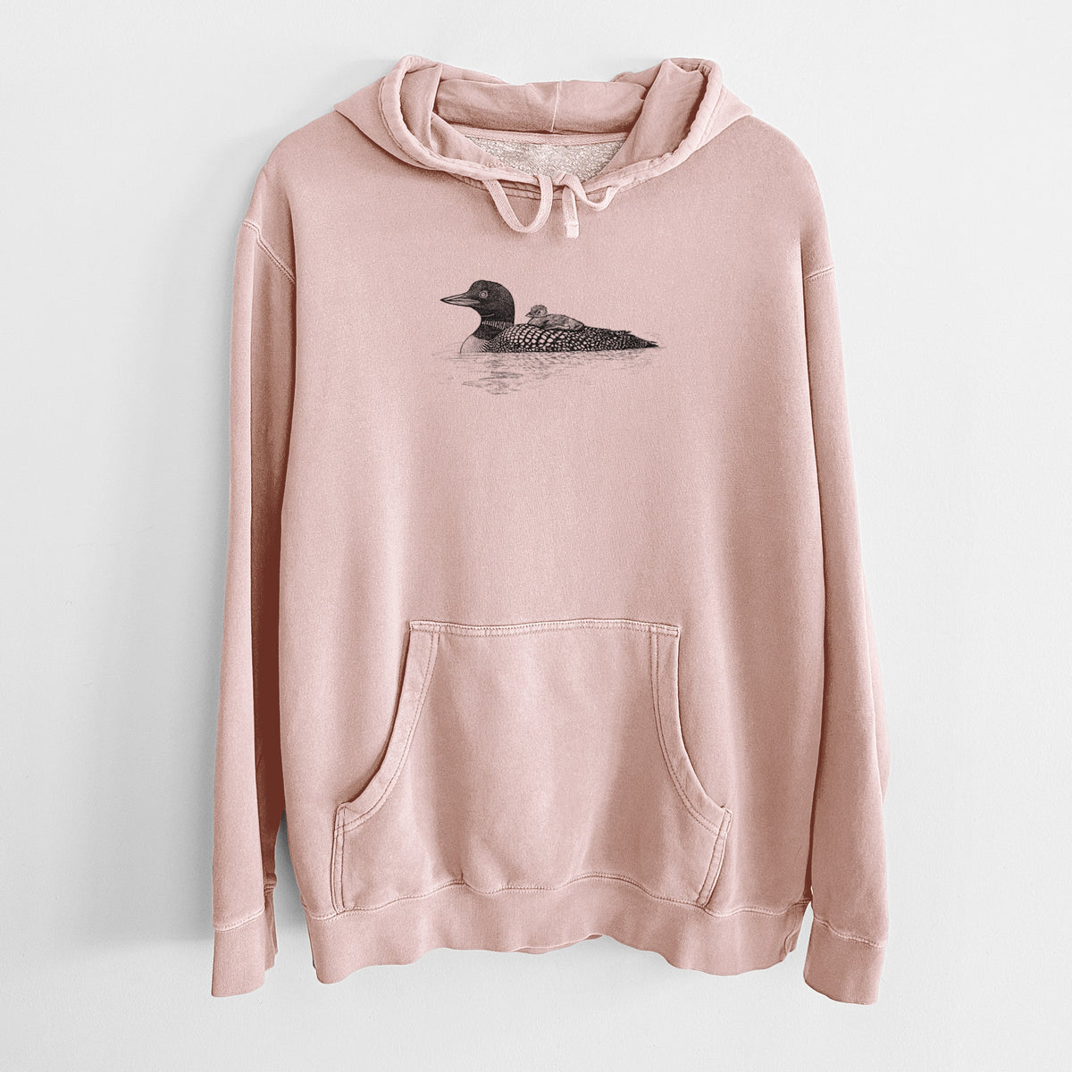 Common Loon with Chick - Gavia immer - Unisex Pigment Dyed Hoodie
