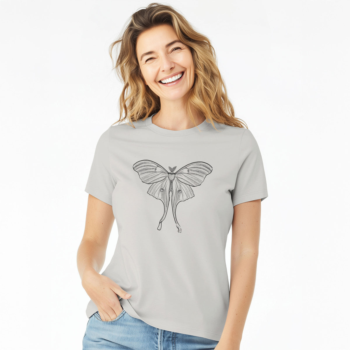 Luna Moth - Actias luna - Women's Lightweight Relaxed Fit 100% Cotton Crewneck
