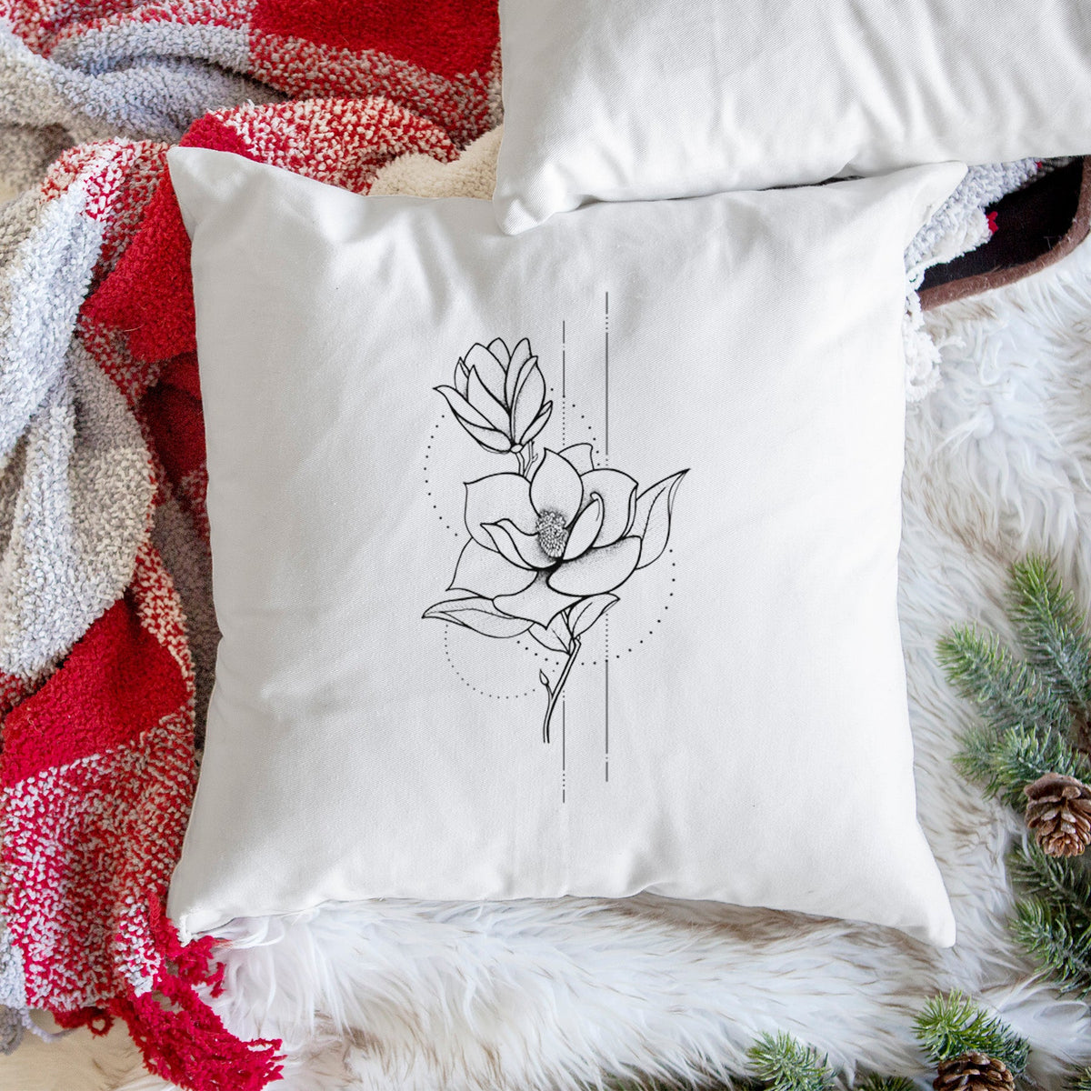 Southern Magnolia Stem - Throw Pillow Cover