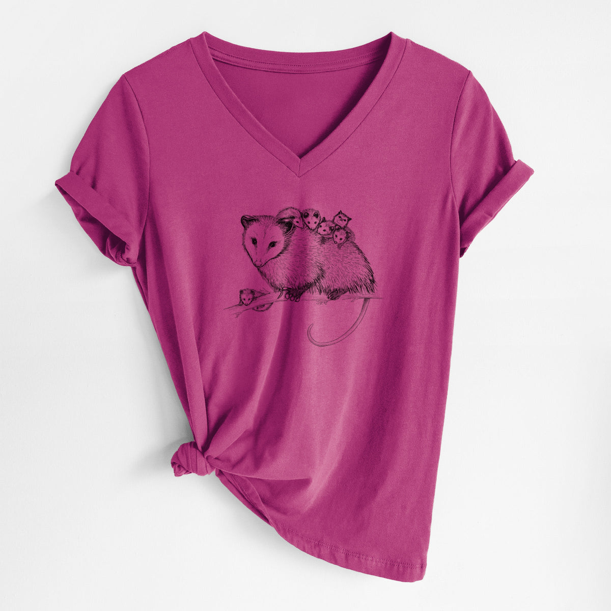 Mama Opossum with Babies - Women's Lightweight Relaxed Fit 100% Cotton V-neck