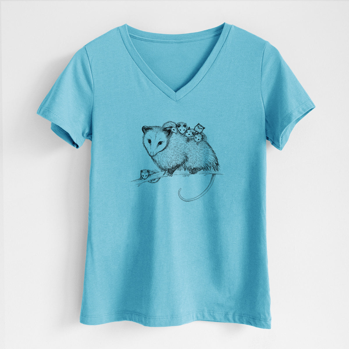 Mama Opossum with Babies - Women's Lightweight Relaxed Fit 100% Cotton V-neck