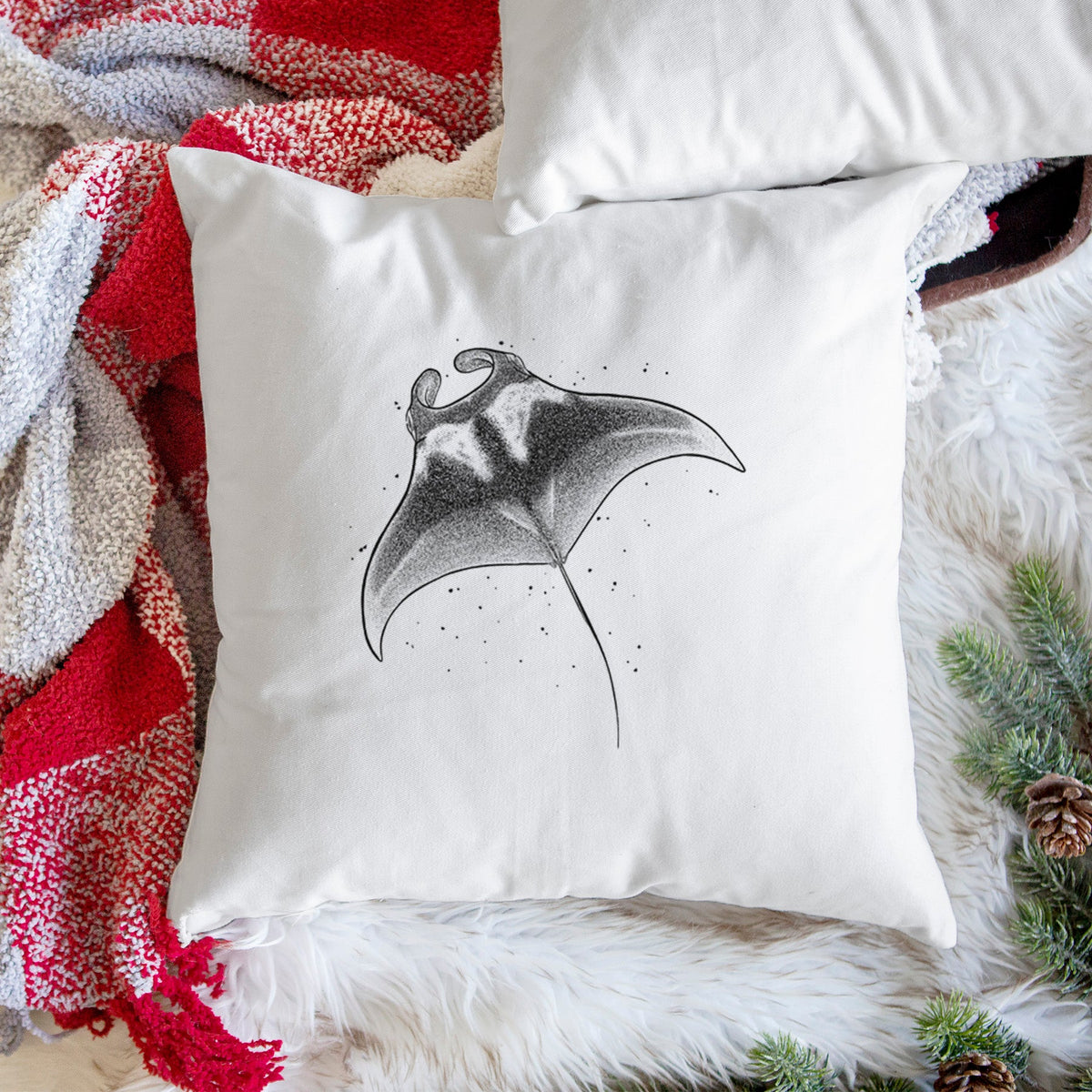 Reef Manta Ray - Ꮇonula alfredi - Throw Pillow Cover