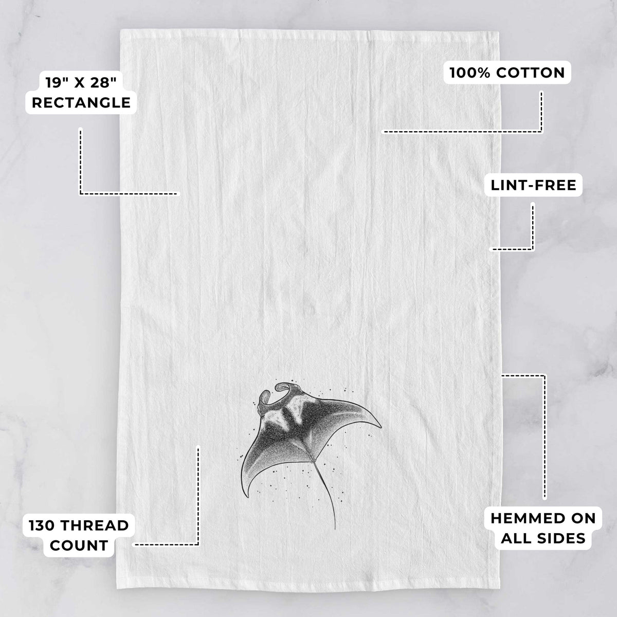 Reef Manta Ray - Ꮇonula alfredi Tea Towel