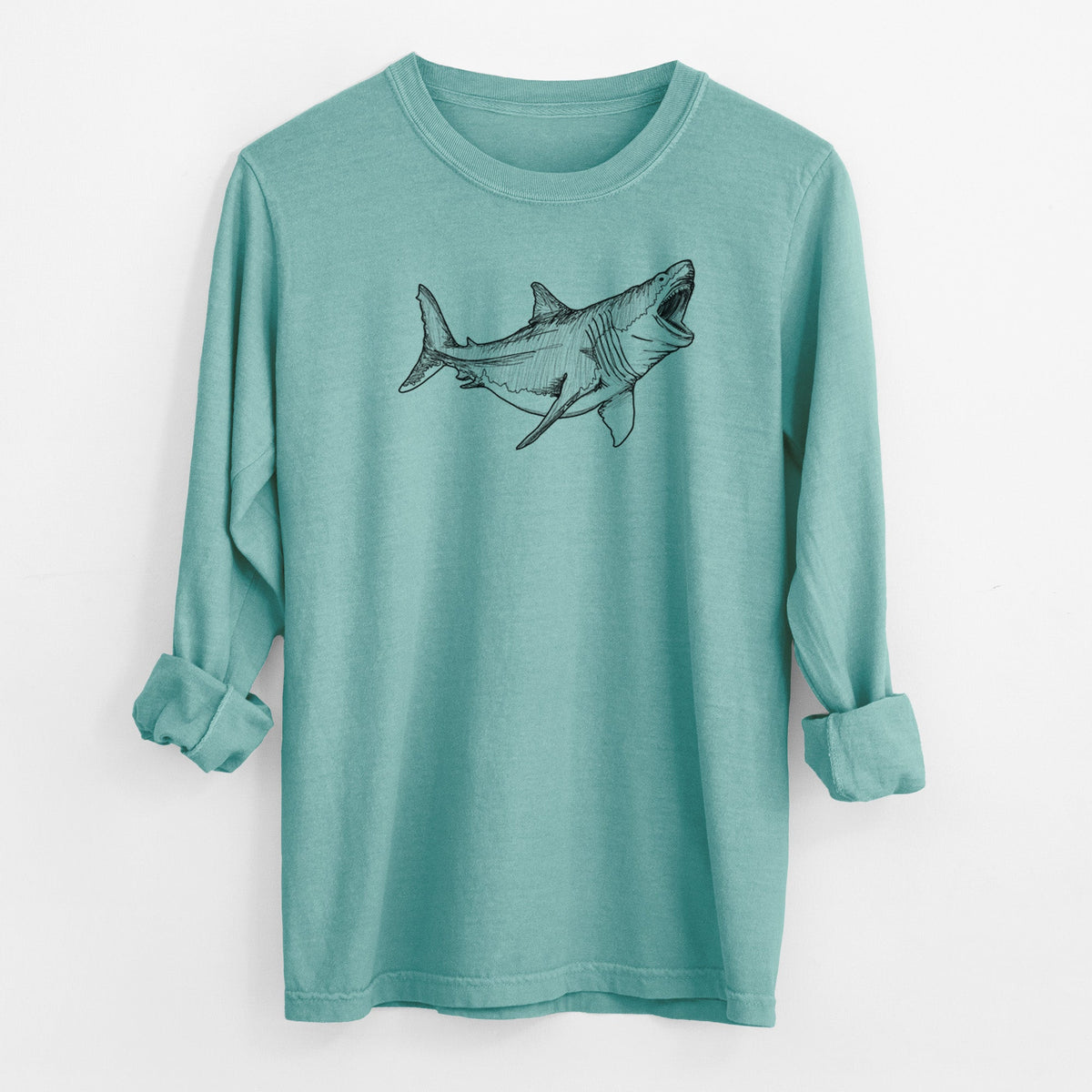 Megalodon - Otodus Megalodon - Men's Heavyweight 100% Cotton Long Sleeve