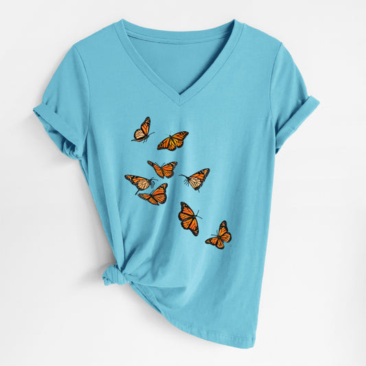Monarch Migration - Women's Lightweight Relaxed Fit 100% Cotton V-neck