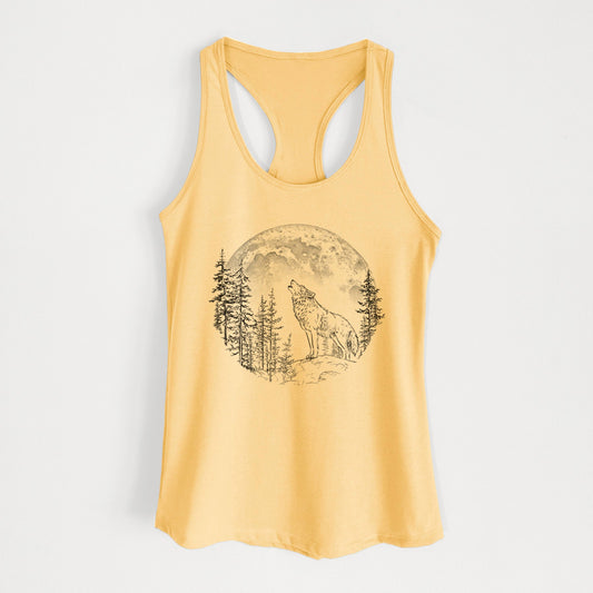 Wolf Howling at the Moon - Women's Racerback Tanktop