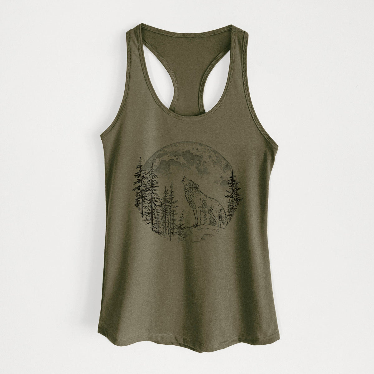 Wolf Howling at the Moon - Women's Racerback Tanktop