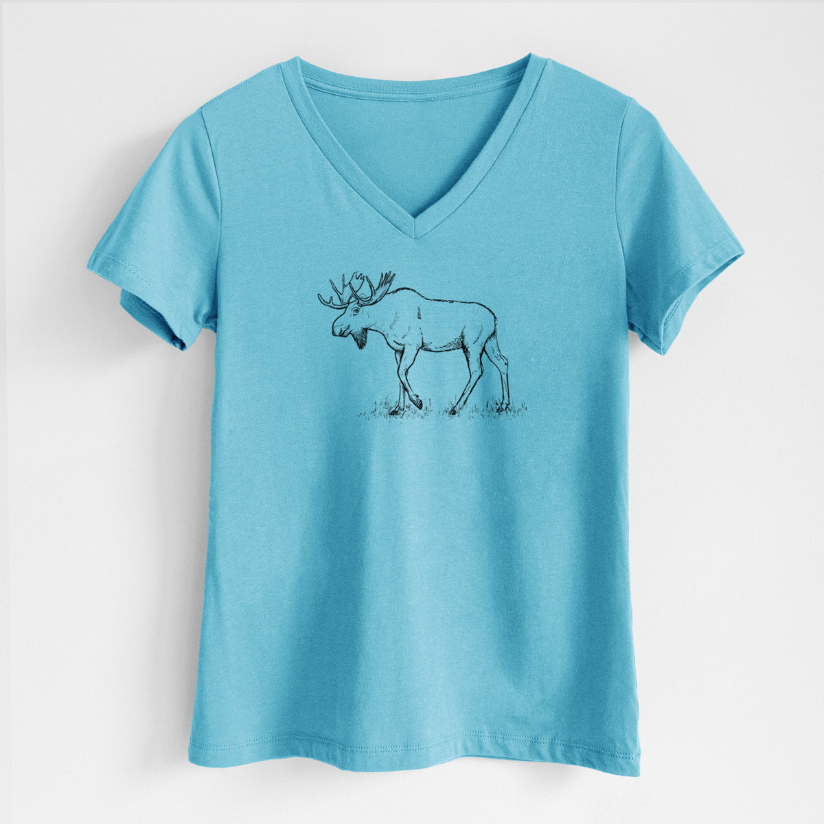 Bull Moose - Alces alces - Women's Lightweight Relaxed Fit 100% Cotton V-neck