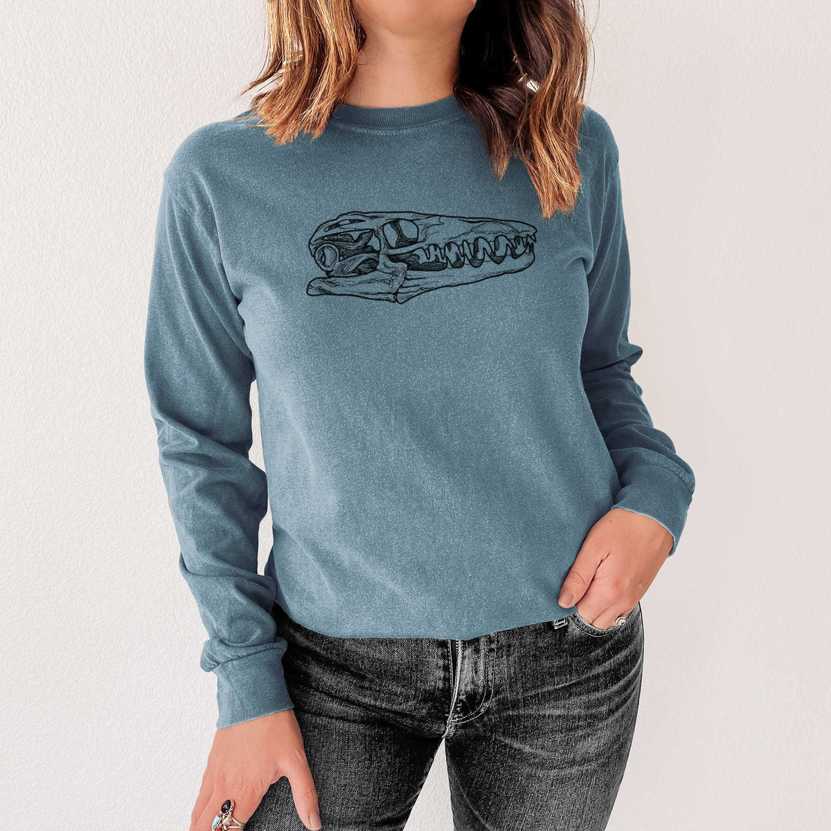 Mosasaur Skull - Men's Heavyweight 100% Cotton Long Sleeve